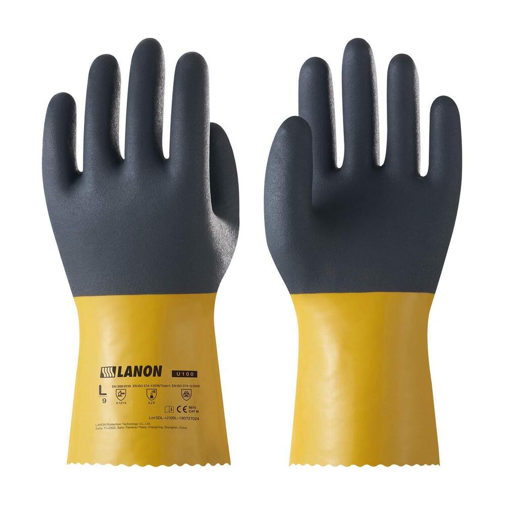 LANON PVC Chemical Gloves, Thick Rubber Work Gloves, Heavy-Duty, EN 374/388